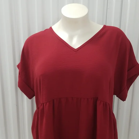 Brick Red Entro Vneck Tunic Peplum top - Picture 4 of 6